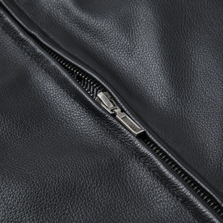 Casual Black Motorcycle Cowhide Leather Jackets for Men-Coats & Jackets-Black-S-Free Shipping Leatheretro