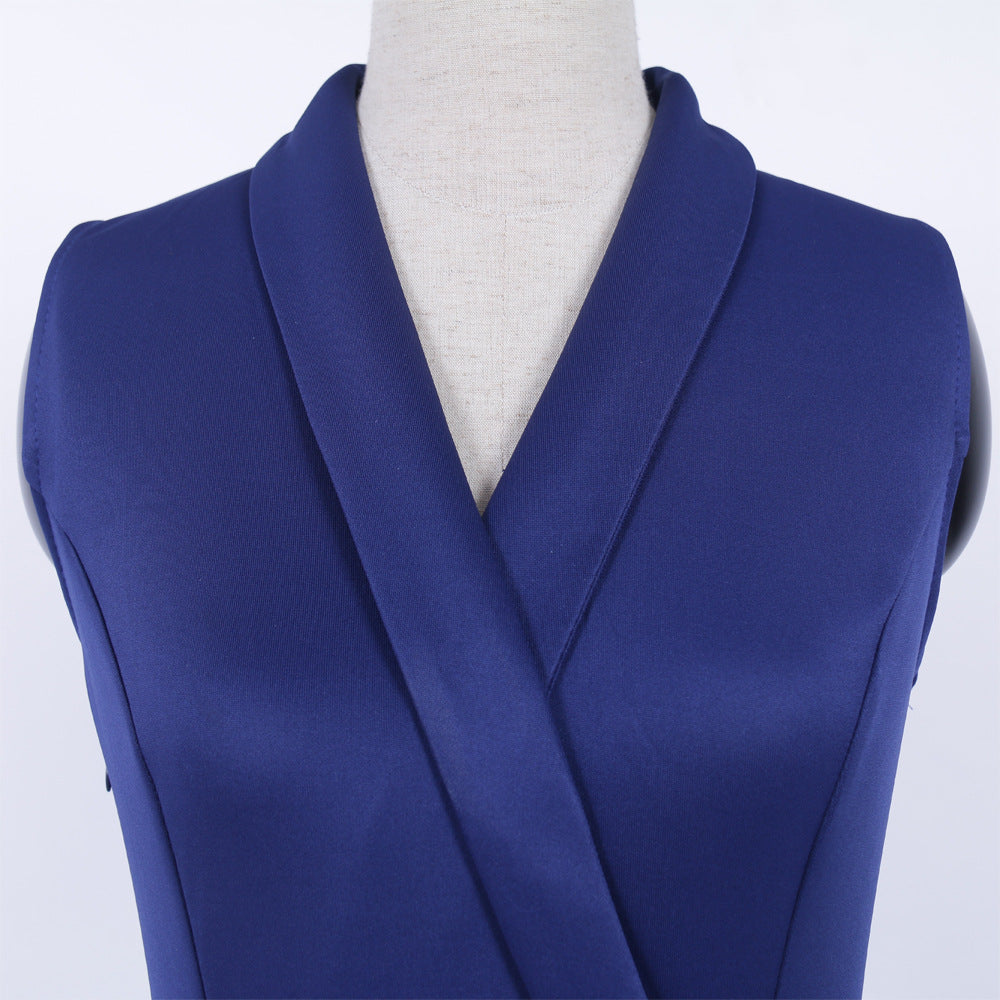 Summer Polk Dot Office Lady Blazer Sheath Dresses-Dresses-Navy Blue-S-Free Shipping Leatheretro