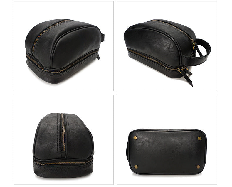 Vintage Leather Toiletry Bags 8120-Leather Toiletry Bag-Black-Free Shipping Leatheretro