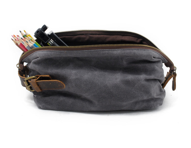 Vintage Men's Canvas Toiletry Bag 9161-Cosmetic & Toiletry Bags-Black-Free Shipping Leatheretro