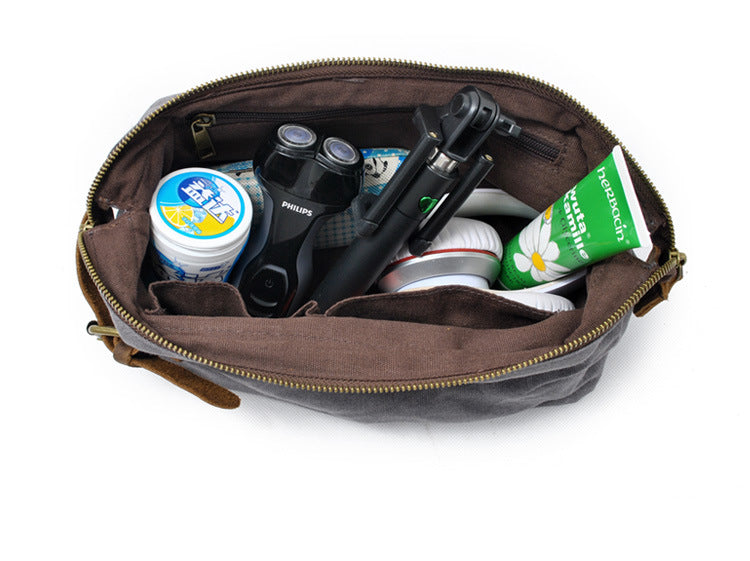 Vintage Men's Canvas Toiletry Bag 9161-Cosmetic & Toiletry Bags-Black-Free Shipping Leatheretro