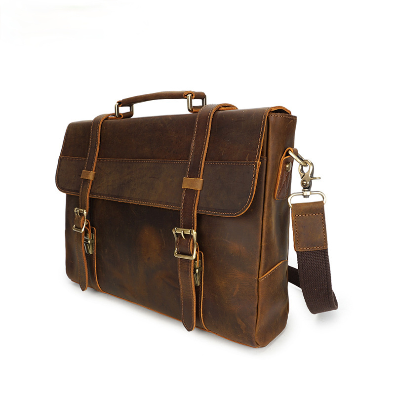 Retro Handmade Leather Travle Briefcase B-8049-Leather Briefcase-Dark Brown-Free Shipping Leatheretro