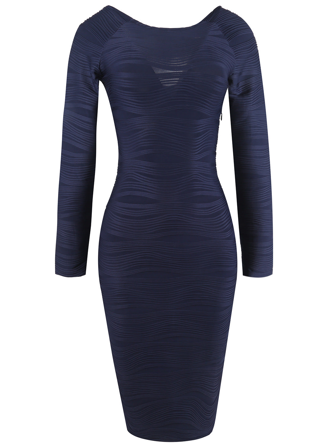 Women Long Sleeves Elastic Sexy Bodycon Dresses-Dresses-Navy Blue-S-Free Shipping Leatheretro