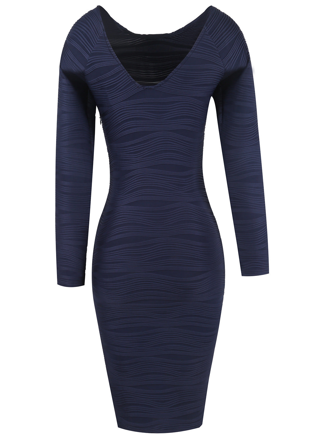 Women Long Sleeves Elastic Sexy Bodycon Dresses-Dresses-Navy Blue-S-Free Shipping Leatheretro