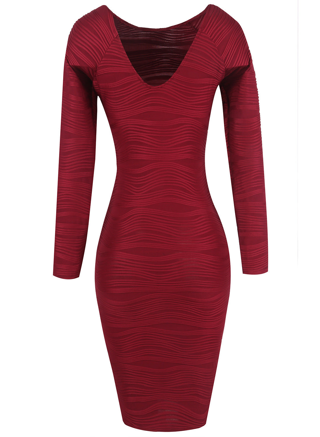 Women Long Sleeves Elastic Sexy Bodycon Dresses-Dresses-Wine Red-S-Free Shipping Leatheretro