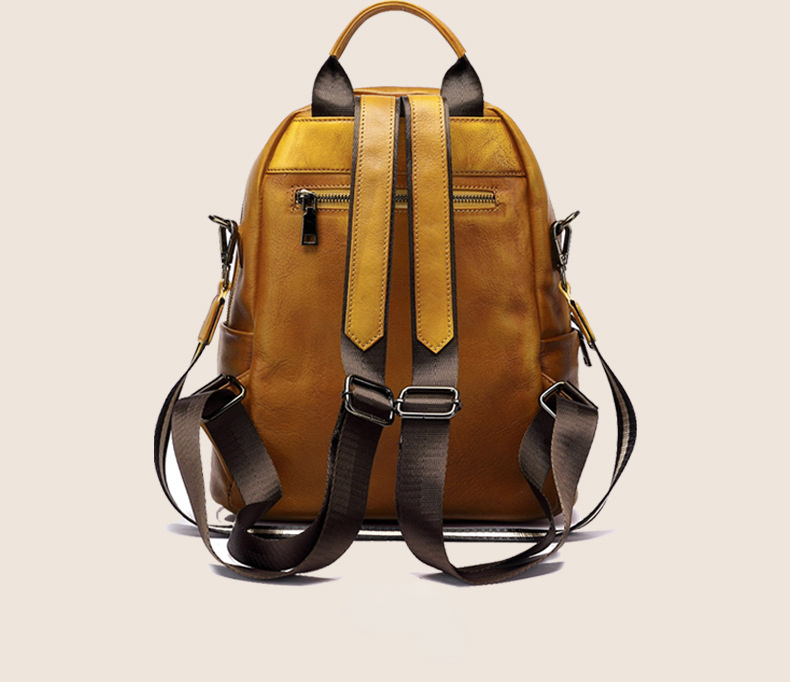 Hand Rubbing Vege Tanned Leather Backpacks for Women C302-Leather Backpacks for Women-Yellow-Free Shipping Leatheretro