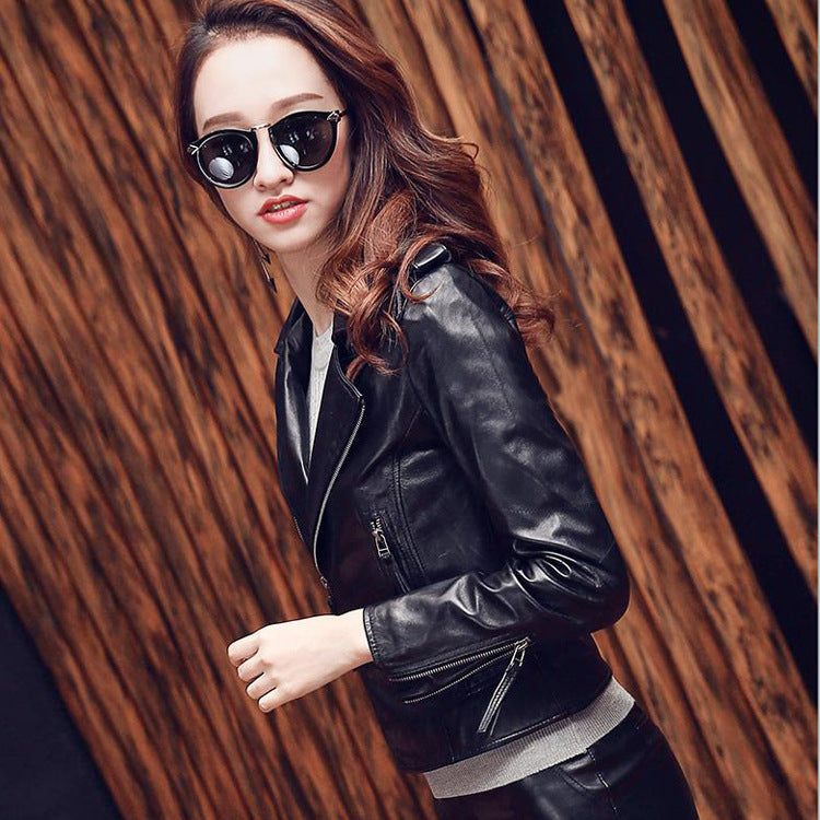 Cool Sheep Skin Motorcycle Short Jackets for Women-Coats & Jackets-Black-XS-Free Shipping Leatheretro