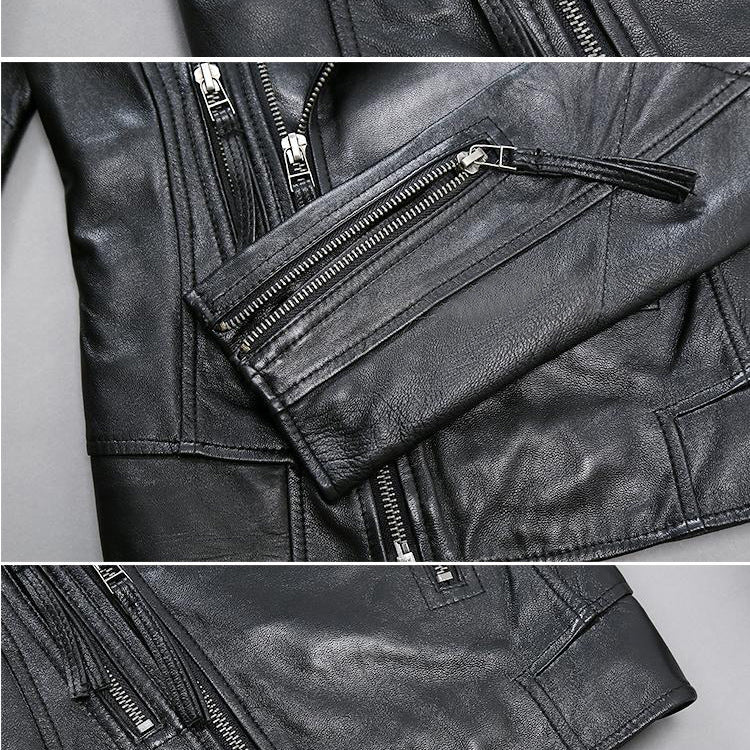 Cool Sheep Skin Motorcycle Short Jackets for Women-Coats & Jackets-Black-XS-Free Shipping Leatheretro