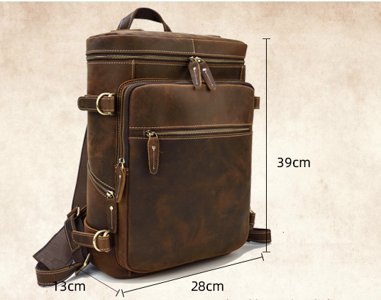 Handmade Large Capacity Leather Laptop Backpack 8027-Leatehr Backpack-Brown-Free Shipping Leatheretro