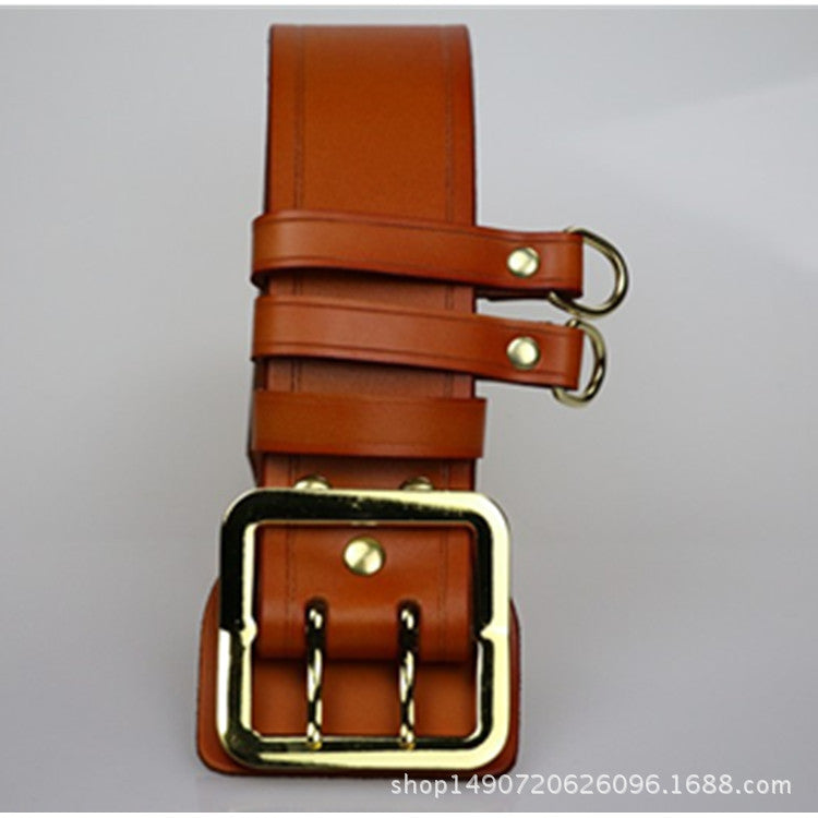 Handmade Cowhide Double-breasted Leather Belt 5423-Leather Belt-Brown-100cm-Free Shipping Leatheretro