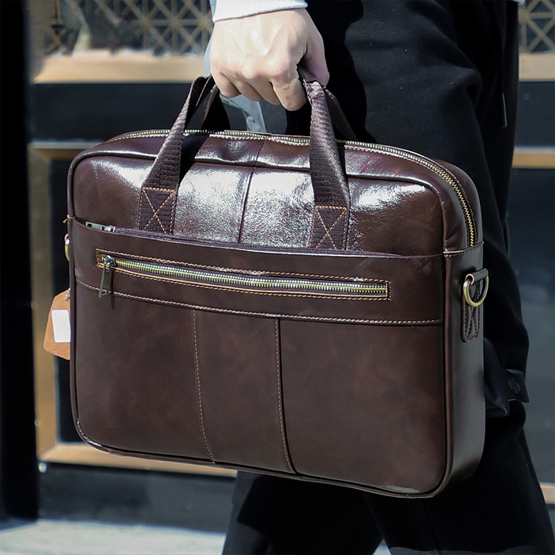 Leisure Fashion Leather Business Briefcase for Men 6523-Leather Briefcase-Coffee-Free Shipping Leatheretro