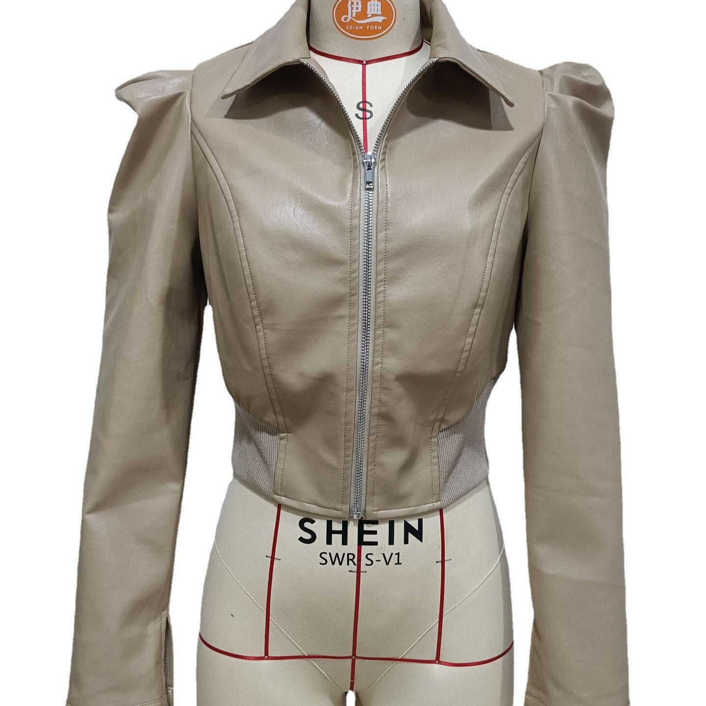 Khaki Fall Short PU Jackets for Women-Coats & Jackets-Khaki-XS-Free Shipping Leatheretro
