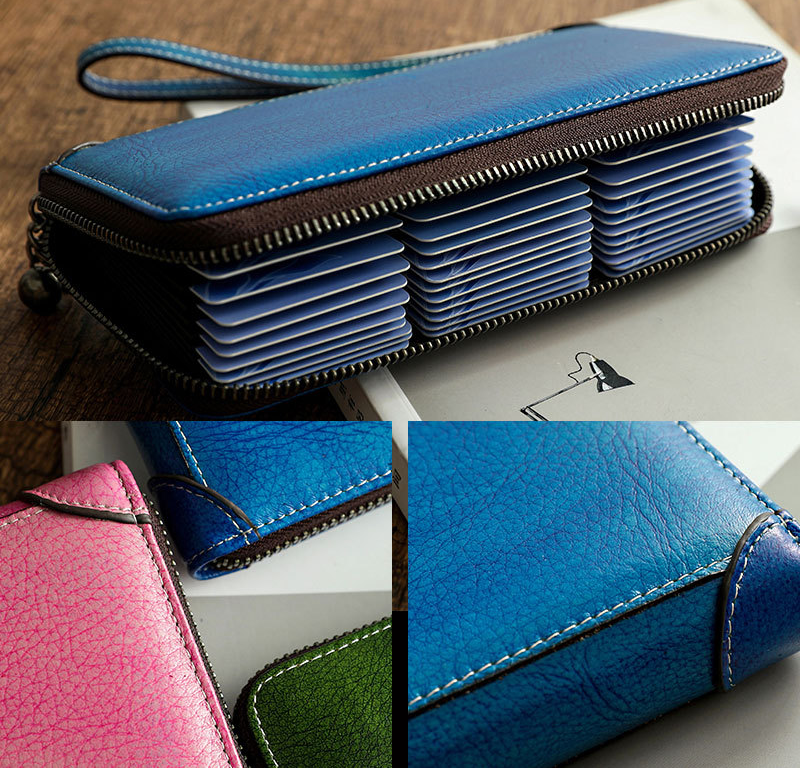 Large Storage Leather Purses for Women W5428-Leather Wallet-Blue-Free Shipping Leatheretro