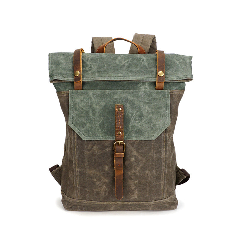 Men Vintage Leather Canvas Traveling Backpack C5191-Leather Canvas Backpack-Army Green-Free Shipping Leatheretro