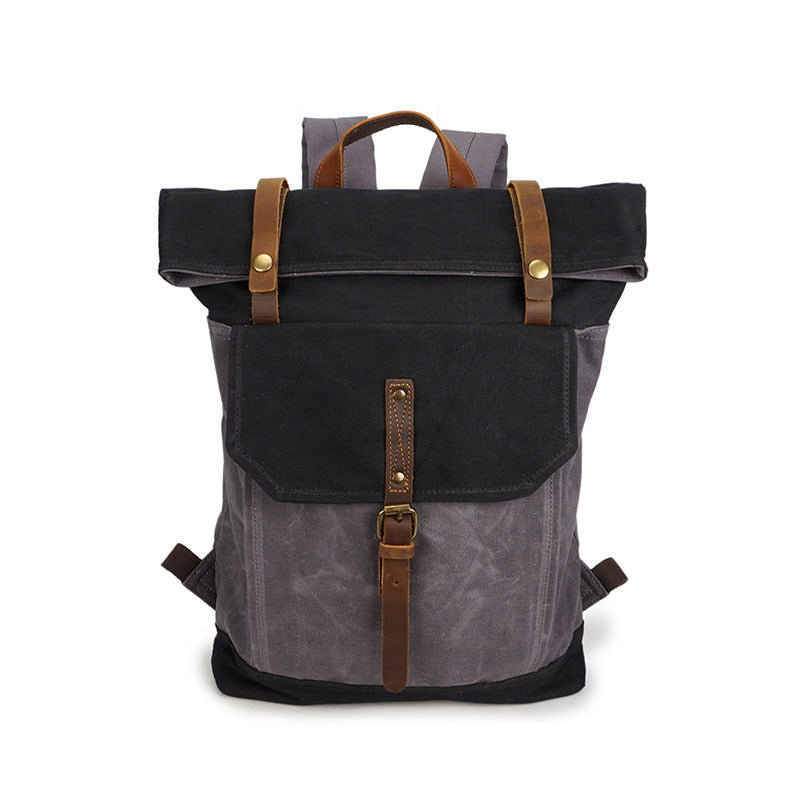 Men Vintage Leather Canvas Traveling Backpack C5191-Leather Canvas Backpack-Gray-Free Shipping Leatheretro