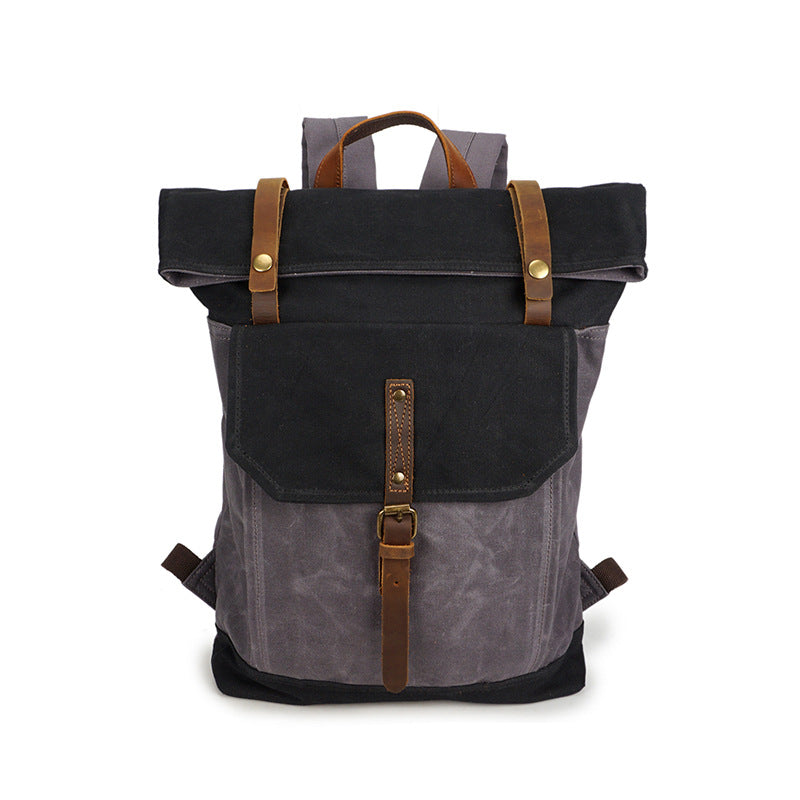 Men Vintage Leather Canvas Traveling Backpack C5191-Leather Canvas Backpack-Army Green-Free Shipping Leatheretro
