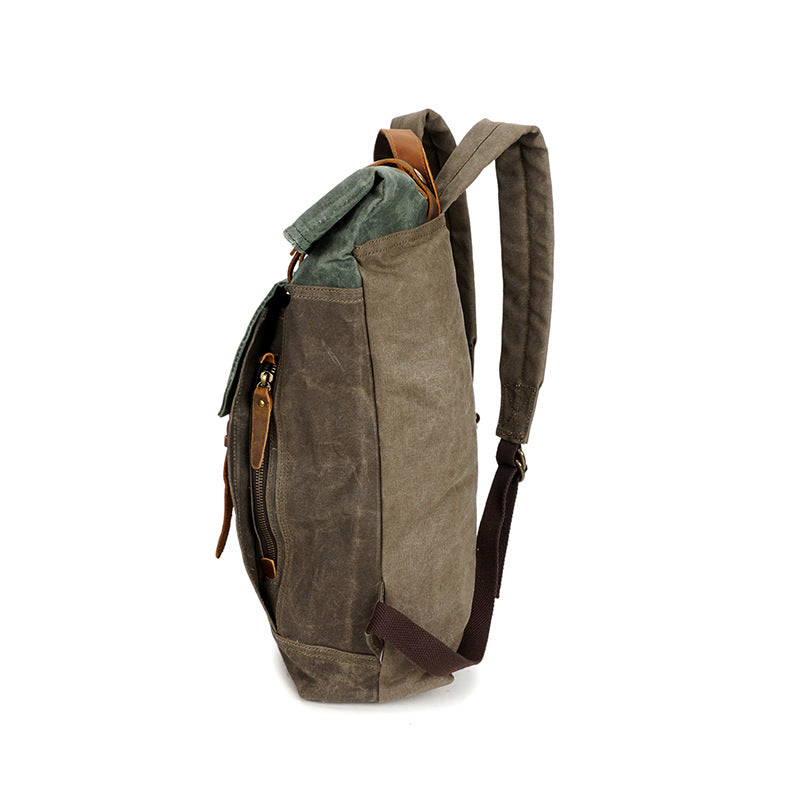 Men Vintage Leather Canvas Traveling Backpack C5191-Leather Canvas Backpack-Army Green-Free Shipping Leatheretro