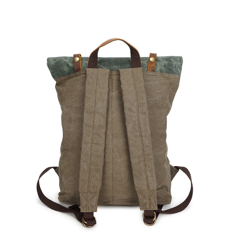 Men Vintage Leather Canvas Traveling Backpack C5191-Leather Canvas Backpack-Army Green-Free Shipping Leatheretro