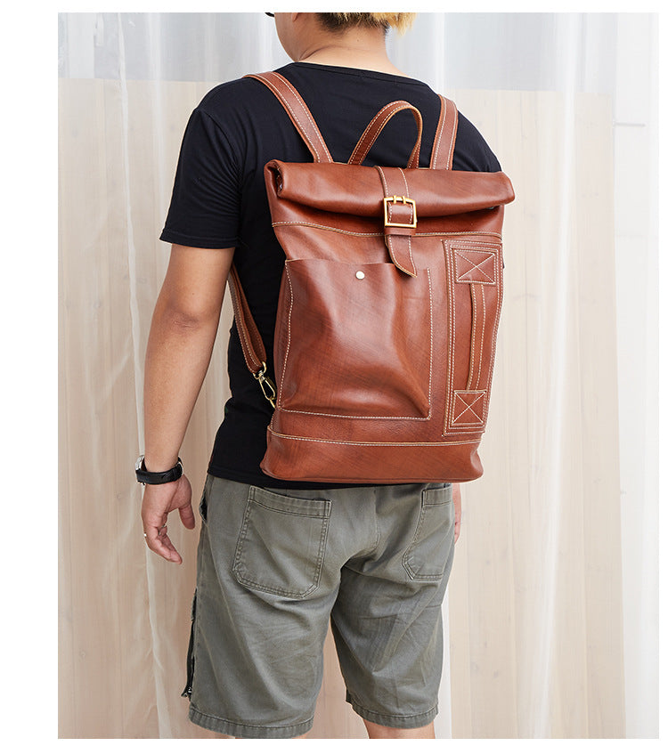 Retro Men's Leather Foldable Backpack P6396-Leather Backpack-Brown-Free Shipping Leatheretro