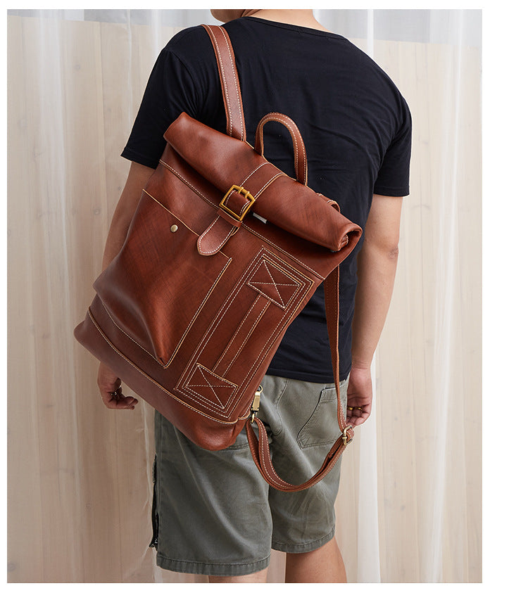 Retro Men's Leather Foldable Backpack P6396-Leather Backpack-Brown-Free Shipping Leatheretro