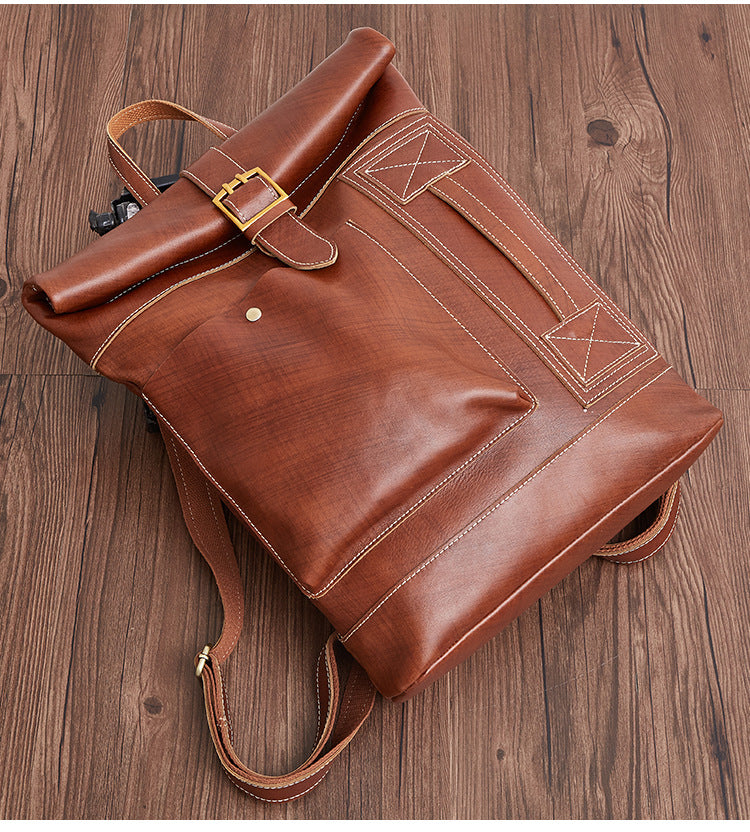 Retro Men's Leather Foldable Backpack P6396-Leather Backpack-Brown-Free Shipping Leatheretro