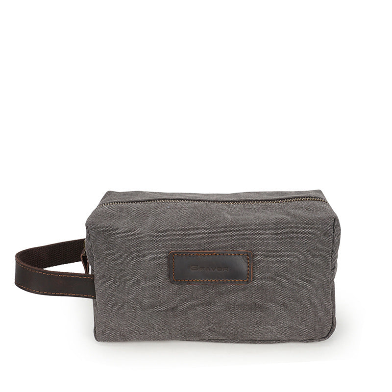 Vintange Leather Waterproof Canvas Toilet Bag-Leather Waterproof Bag-Gray-Free Shipping Leatheretro