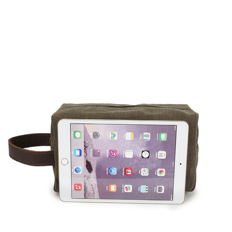 Vintange Leather Waterproof Canvas Toilet Bag-Leather Waterproof Bag-Black-Free Shipping Leatheretro