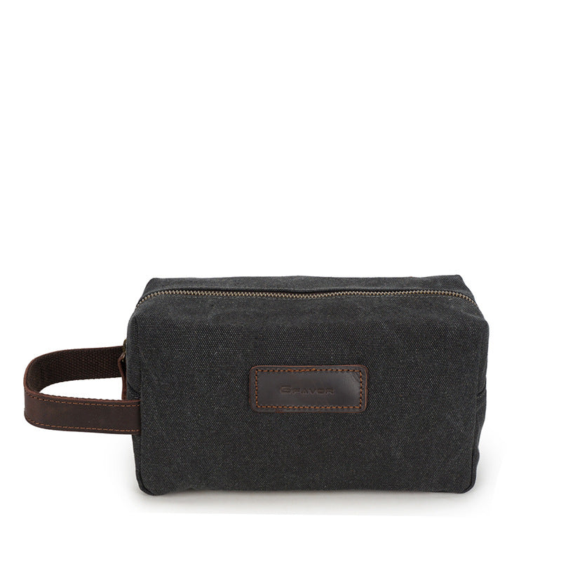 Vintange Leather Waterproof Canvas Toilet Bag-Leather Waterproof Bag-Black-Free Shipping Leatheretro