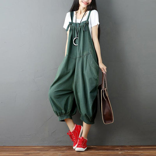 Women Plus Sizes Casual Demin Jumpsuits-One Piece Suits-Green-One Size-Free Shipping Leatheretro