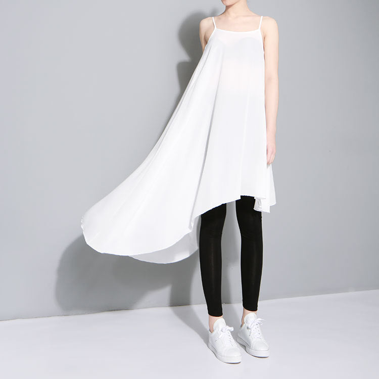 Black Whiter Irregular White Dress and Black Vest Set for Women-Dresses-Black-S-Free Shipping Leatheretro