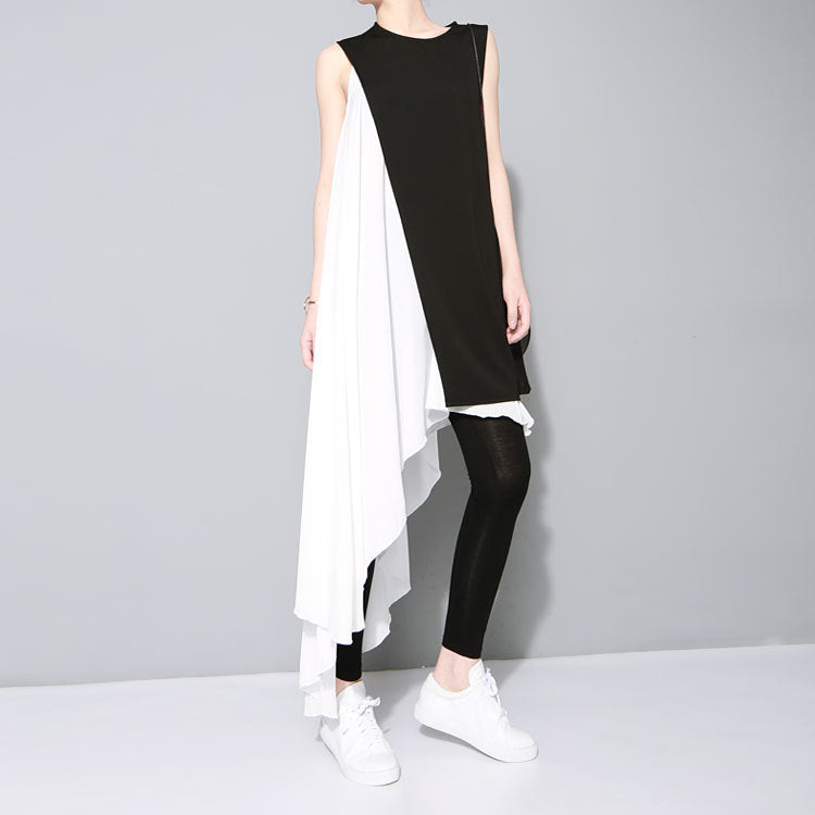 Black Whiter Irregular White Dress and Black Vest Set for Women-Dresses-Black-S-Free Shipping Leatheretro