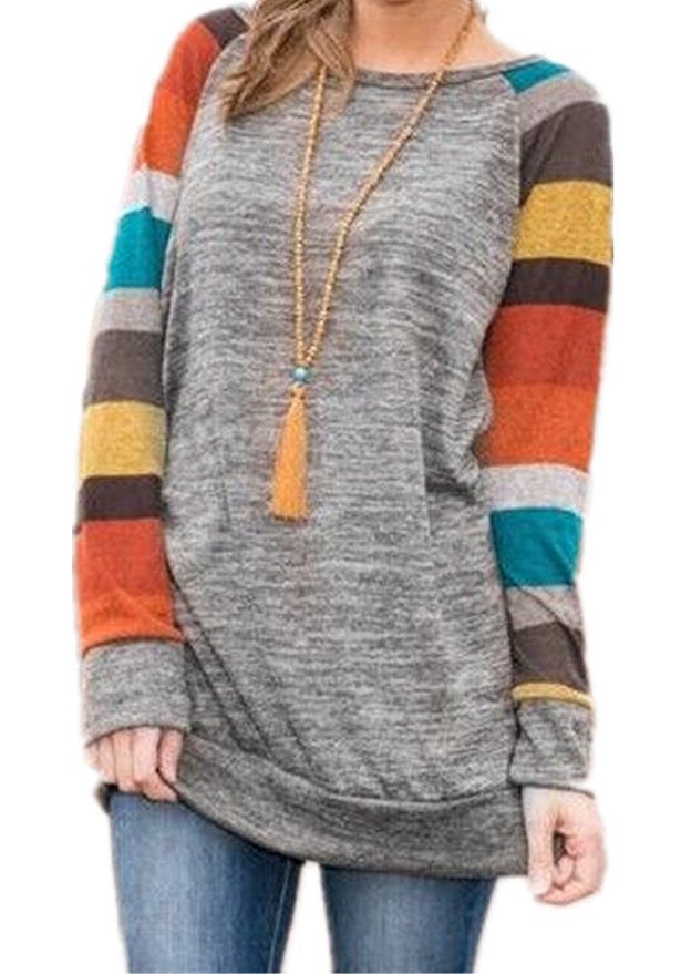 Leisure Striped Long Sleeves T Shirts for Women-Shirts & Tops-Style1-S-Free Shipping Leatheretro