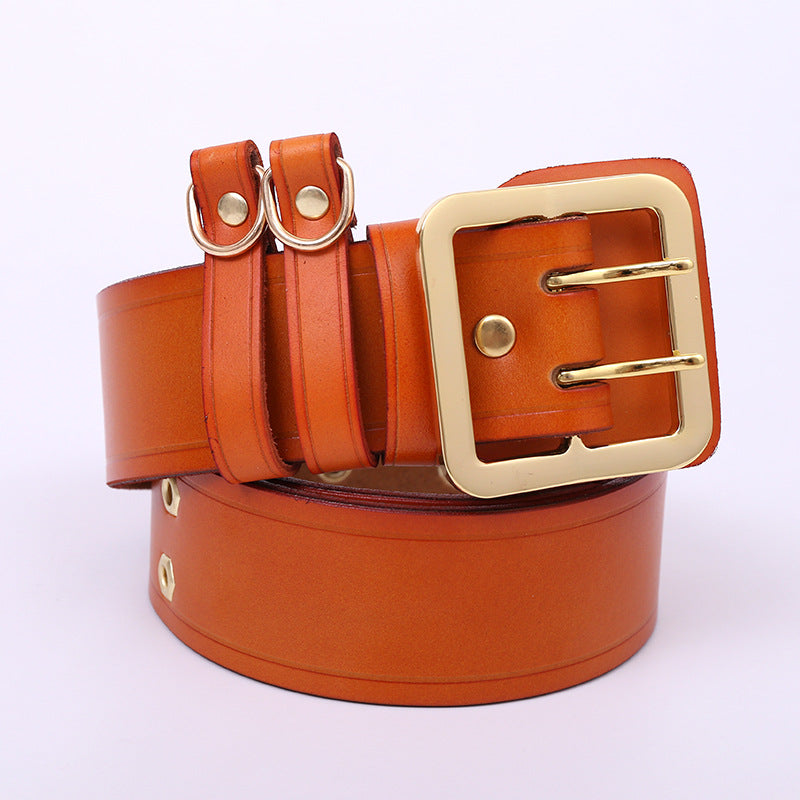 Handmade Cowhide Double-breasted Leather Belt 5423-Leather Belt-Black-100cm-Free Shipping Leatheretro