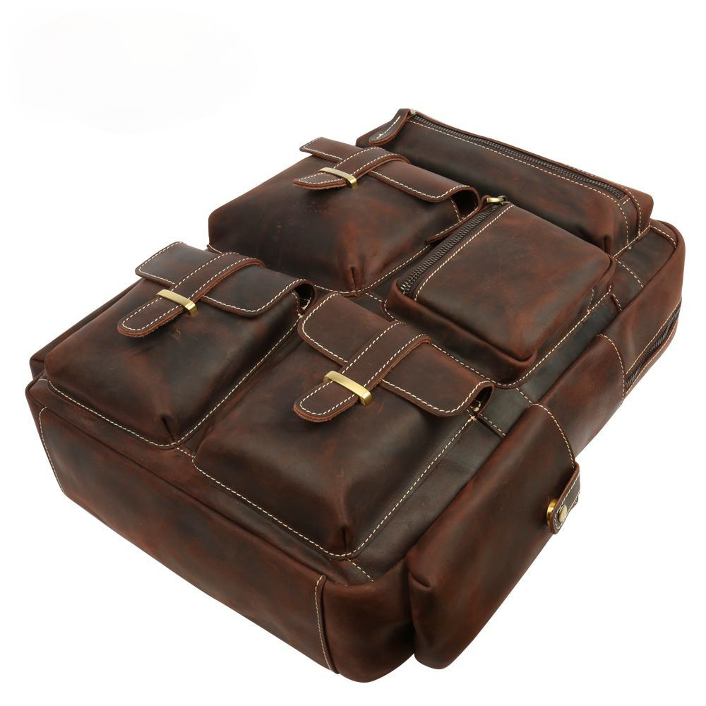 Retro Roomy Leather Travel Backpack P-8027-Leather Backpack-Dark Brown-Free Shipping Leatheretro