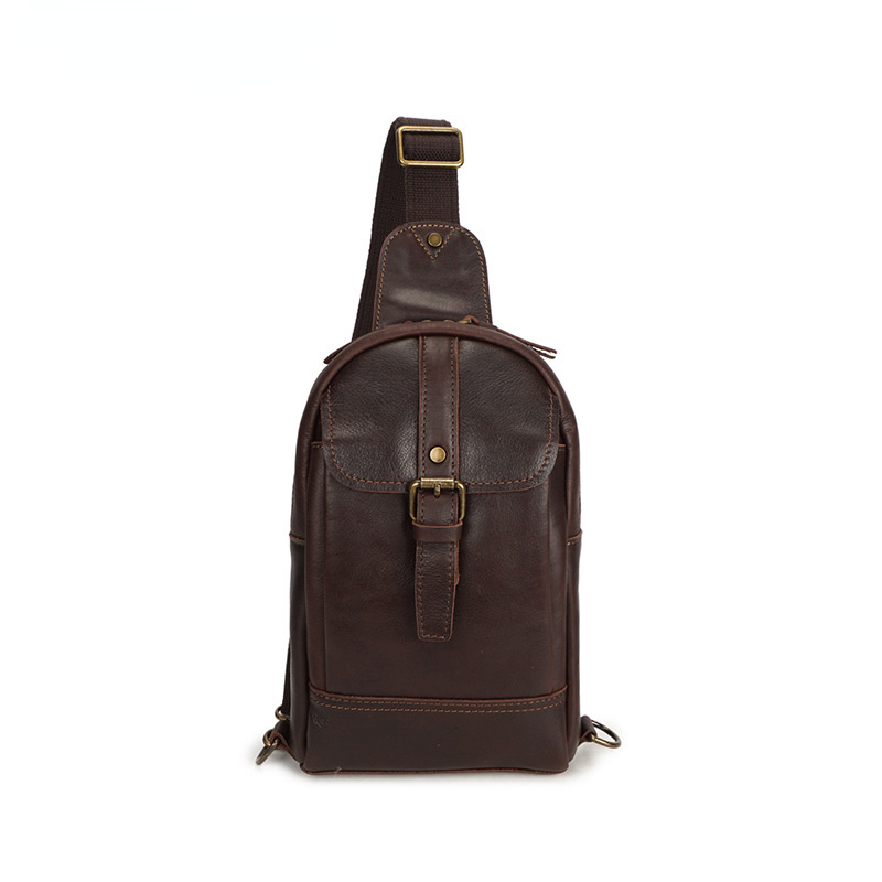 Vintage Exercising Cowhide Leather Chest Bag-Coffee-Free Shipping Leatheretro