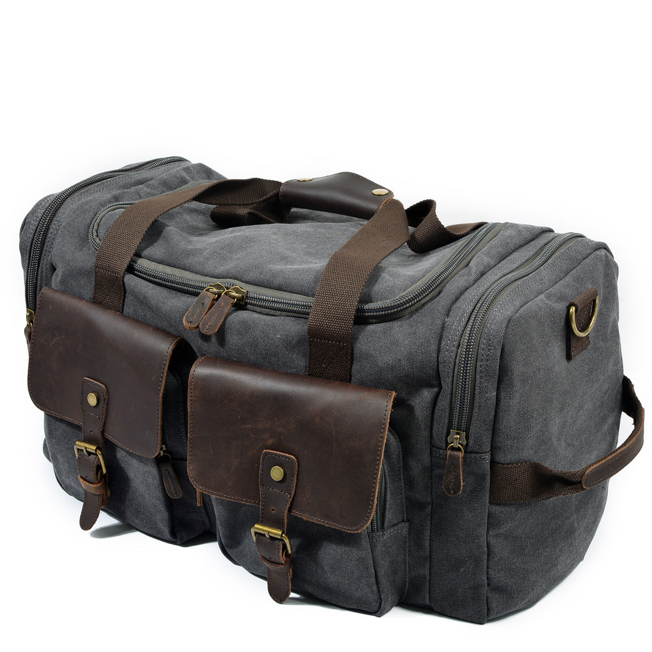 Casual Men's Large Storage Leather Canvas Traveling Duffle Bags 9133-Leather Canvas Duffle Bag-Coffee-Free Shipping Leatheretro