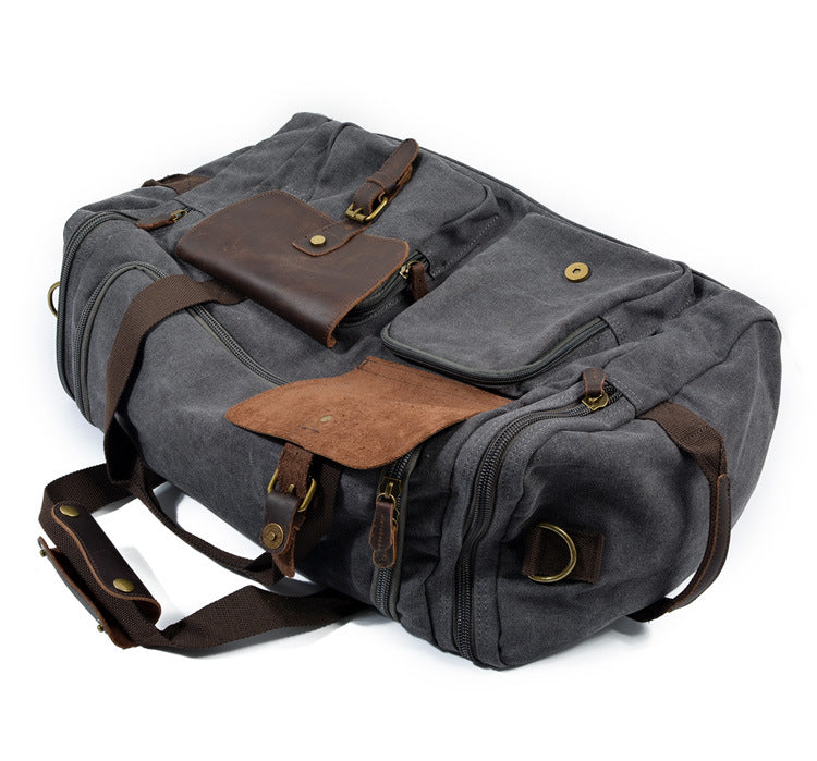 Casual Men's Large Storage Leather Canvas Traveling Duffle Bags 9133-Leather Canvas Duffle Bag-Coffee-Free Shipping Leatheretro