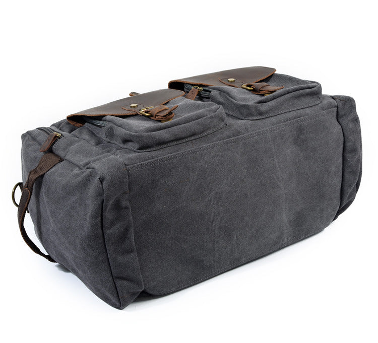 Casual Men's Large Storage Leather Canvas Traveling Duffle Bags 9133-Leather Canvas Duffle Bag-Coffee-Free Shipping Leatheretro