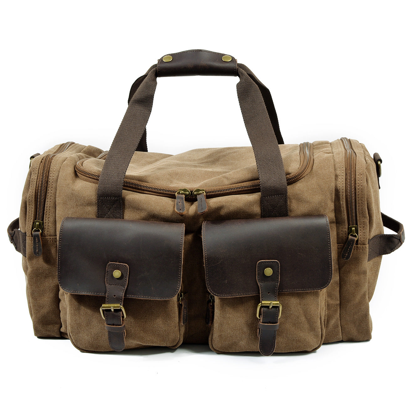 Casual Men's Large Storage Leather Canvas Traveling Duffle Bags 9133-Leather Canvas Duffle Bag-Coffee-Free Shipping Leatheretro