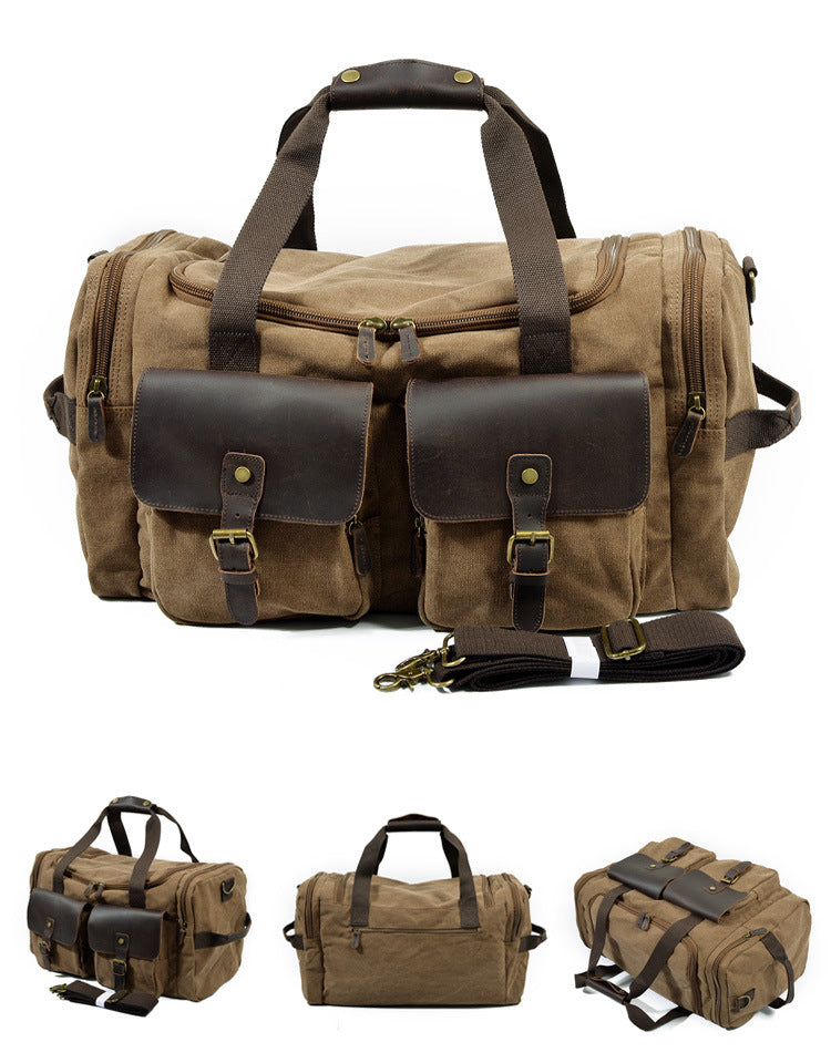 Casual Men's Large Storage Leather Canvas Traveling Duffle Bags 9133-Leather Canvas Duffle Bag-Coffee-Free Shipping Leatheretro
