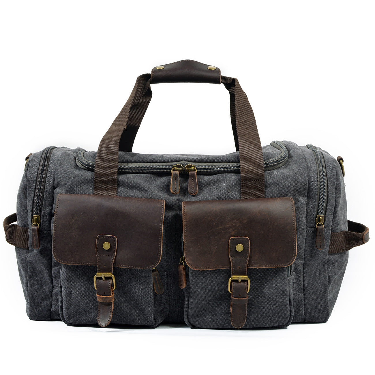 Casual Men's Large Storage Leather Canvas Traveling Duffle Bags 9133-Leather Canvas Duffle Bag-Dark Gray-Free Shipping Leatheretro