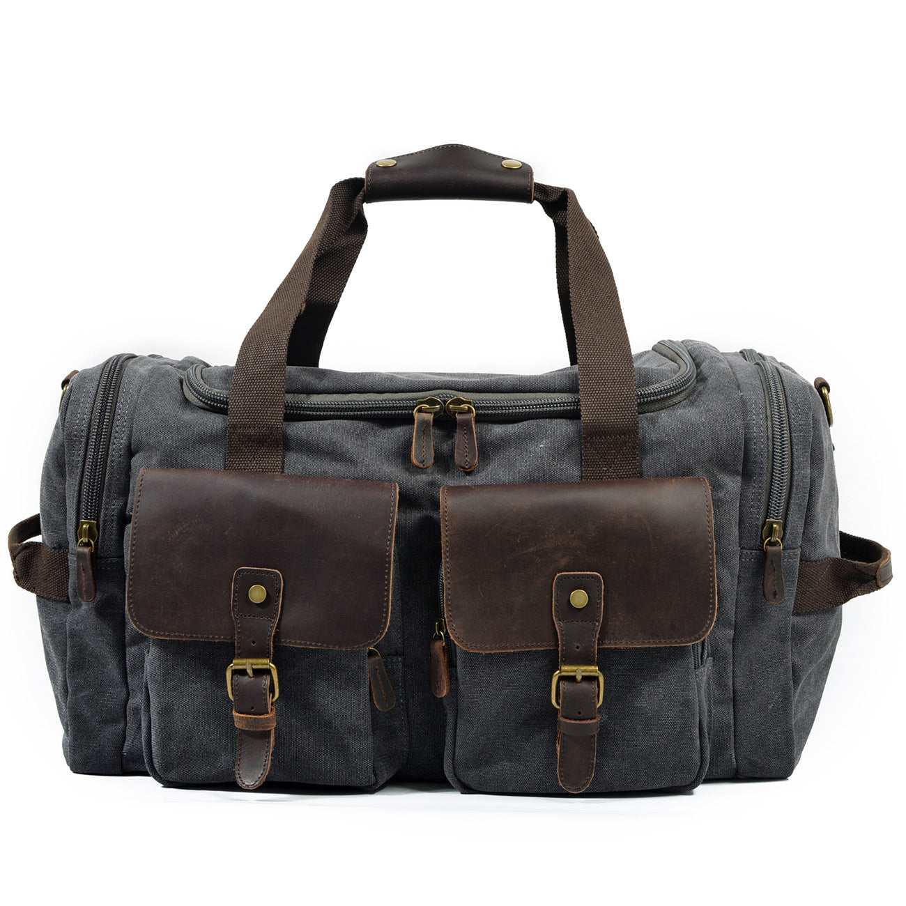 Casual Men's Large Storage Leather Canvas Traveling Duffle Bags 9133-Leather Canvas Duffle Bag-Coffee-Free Shipping Leatheretro