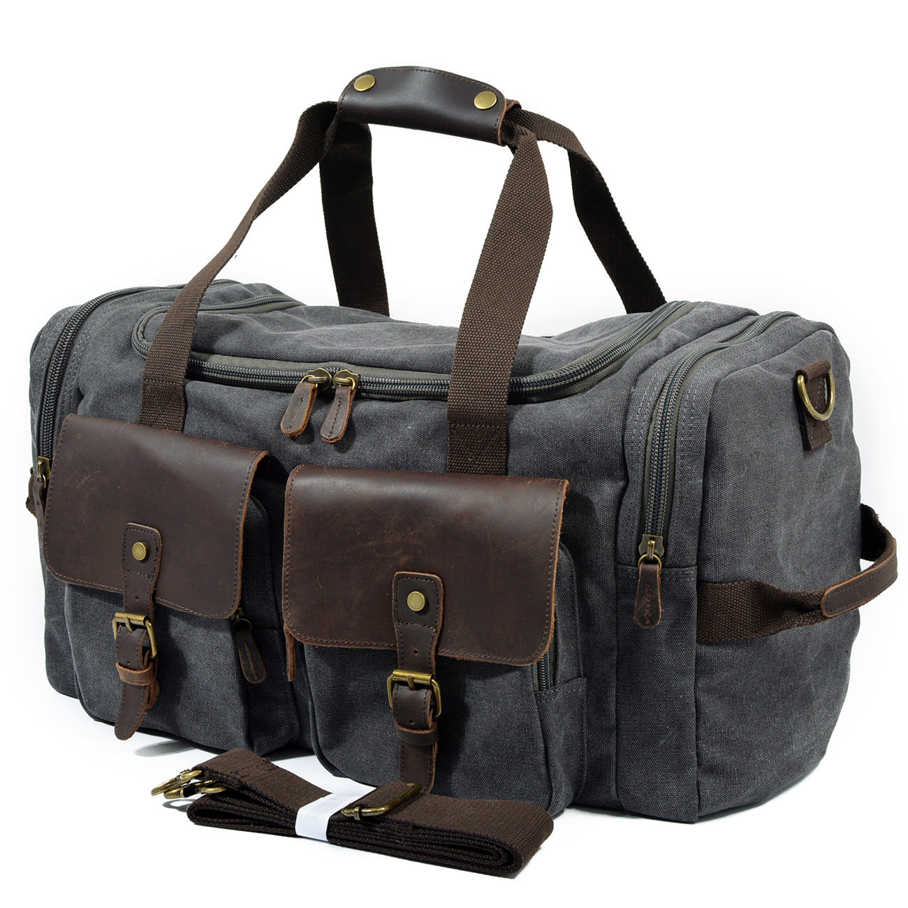 Casual Men's Large Storage Leather Canvas Traveling Duffle Bags 9133-Leather Canvas Duffle Bag-Coffee-Free Shipping Leatheretro