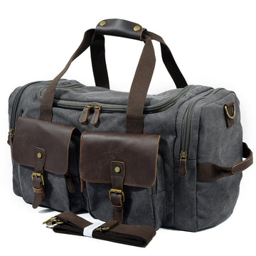 Casual Men's Large Storage Leather Canvas Traveling Duffle Bags 9133-Leather Canvas Duffle Bag-Coffee-Free Shipping Leatheretro
