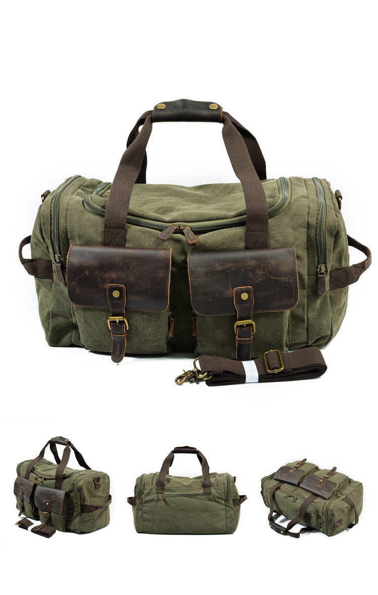 Casual Men's Large Storage Leather Canvas Traveling Duffle Bags 9133-Leather Canvas Duffle Bag-Coffee-Free Shipping Leatheretro