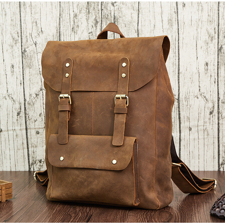 Brown 15.6" Vintage Leather Backpack J1224-Leather Backpack-Brown-Free Shipping Leatheretro