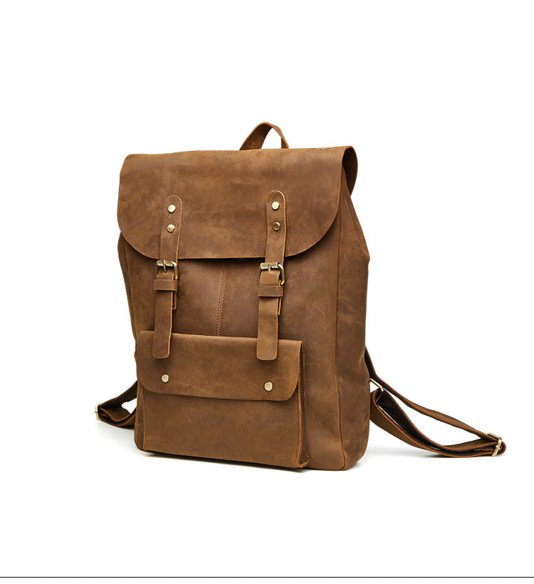 Brown 15.6" Vintage Leather Backpack J1224-Leather Backpack-Brown-Free Shipping Leatheretro