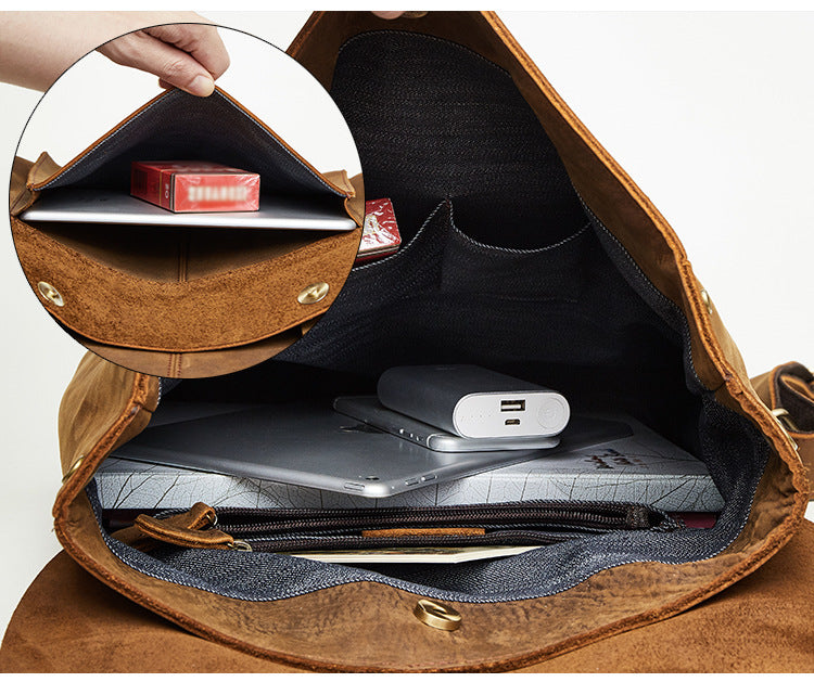 Brown 15.6" Vintage Leather Backpack J1224-Leather Backpack-Brown-Free Shipping Leatheretro