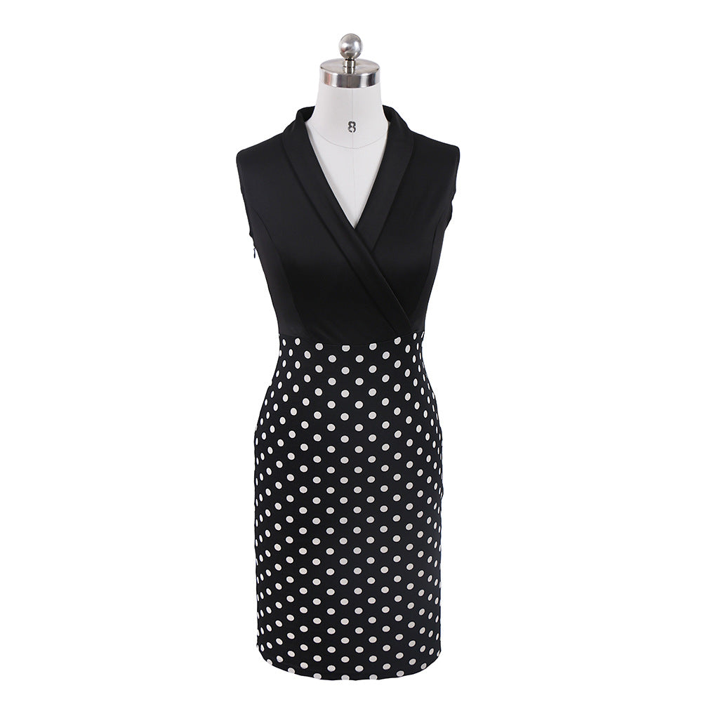 Summer Polk Dot Office Lady Blazer Sheath Dresses-Dresses-Blue-S-Free Shipping Leatheretro