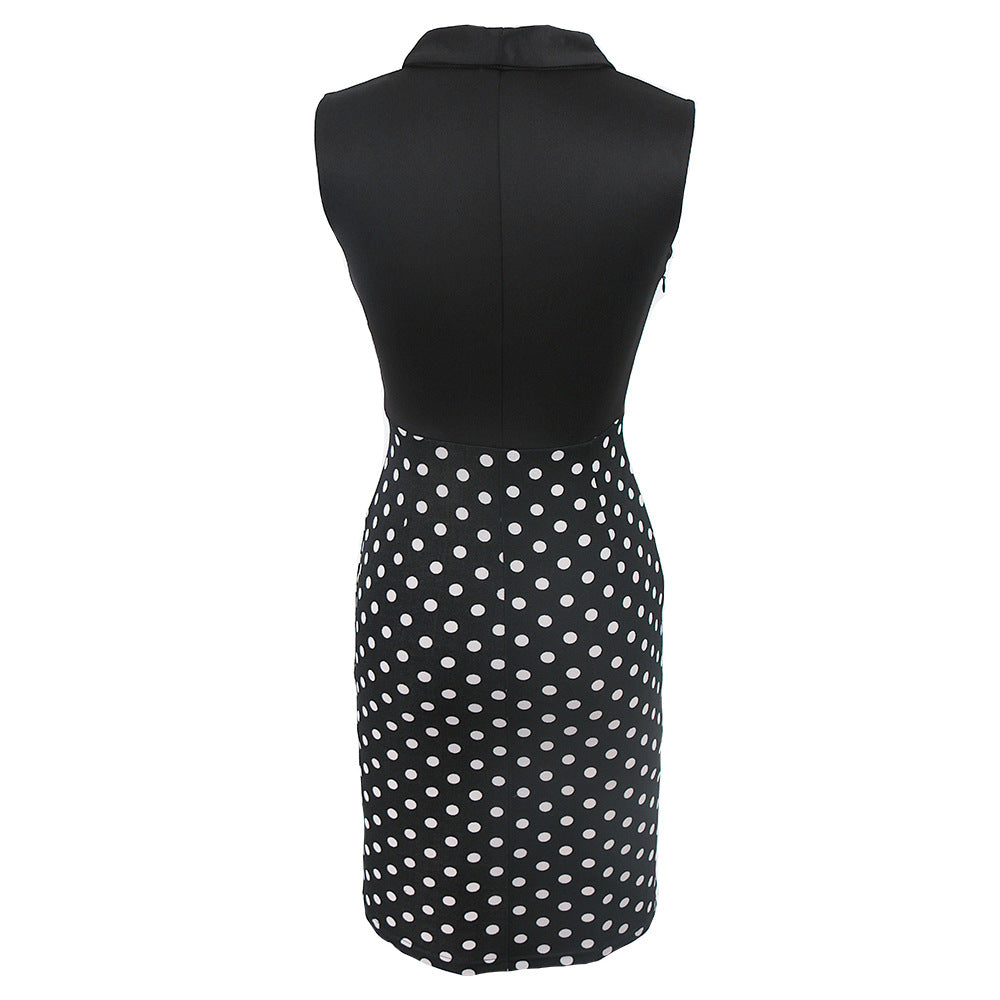 Summer Polk Dot Office Lady Blazer Sheath Dresses-Dresses-Navy Blue-S-Free Shipping Leatheretro